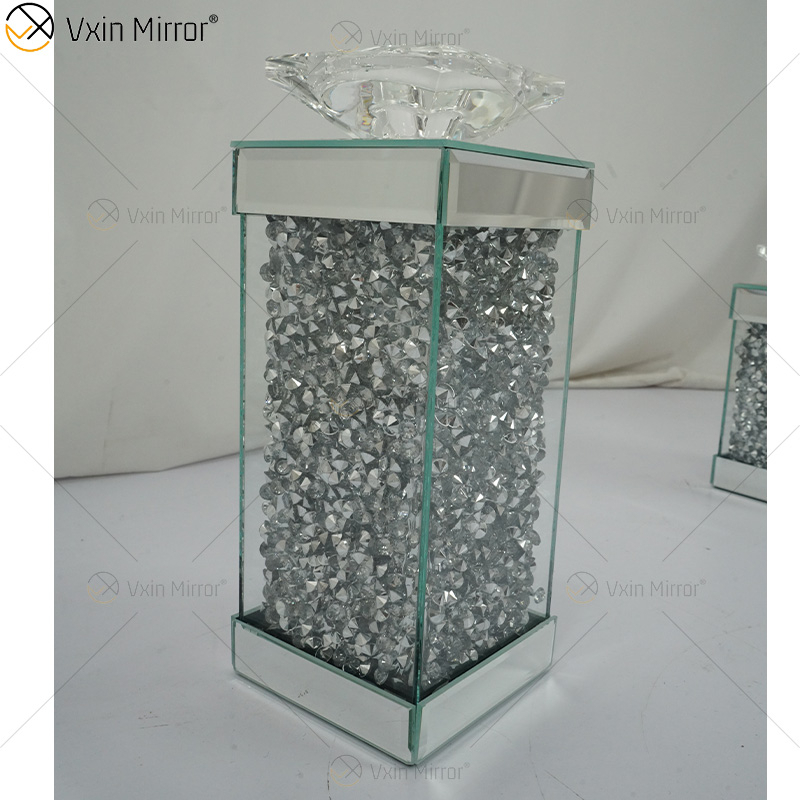 Vxin Espelho WXCH-078 Cristais Flutuantes Prata Espelhado Castiçal Candelabro