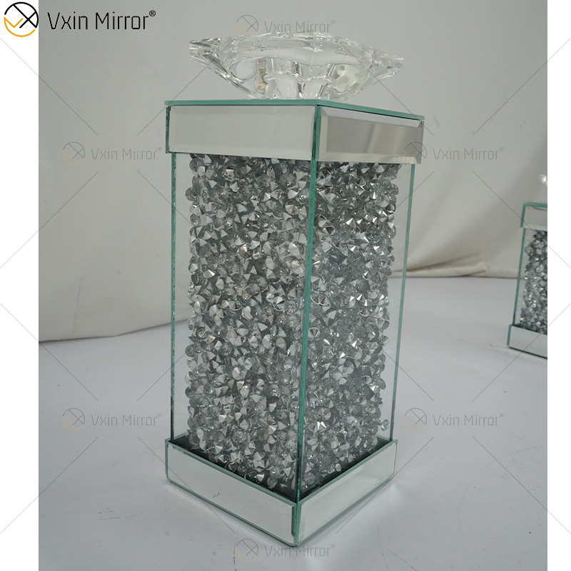 Vxin Espelho WXCH-078 Cristais Flutuantes Prata Espelhado Castiçal Candelabro
