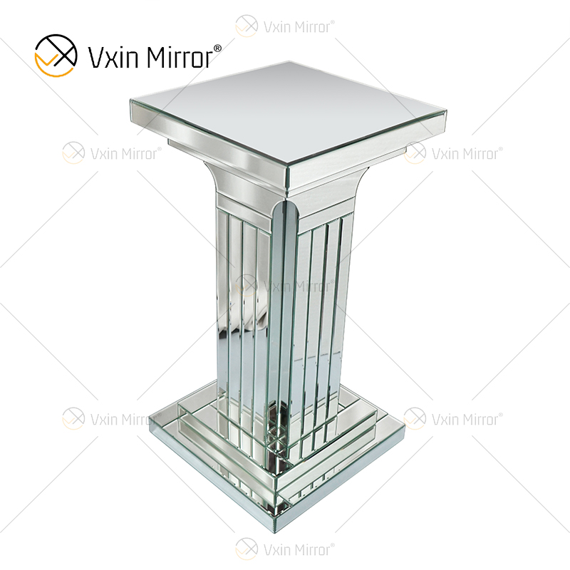 Venda imperdível da fábrica WXF-010 Estilo clássico Pilar Romano Prata Decoração de Casa Mesa Lateral Espelhada