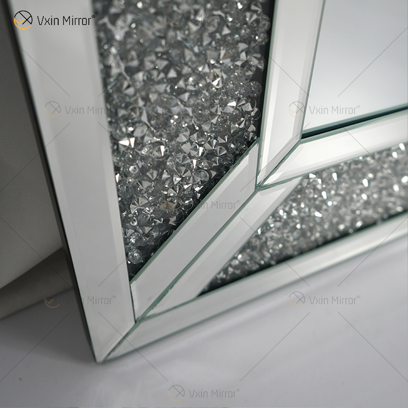 Espelho de parede retangular com design quente Vxin WXM-1761 decoração de parede diamante esmagado prata