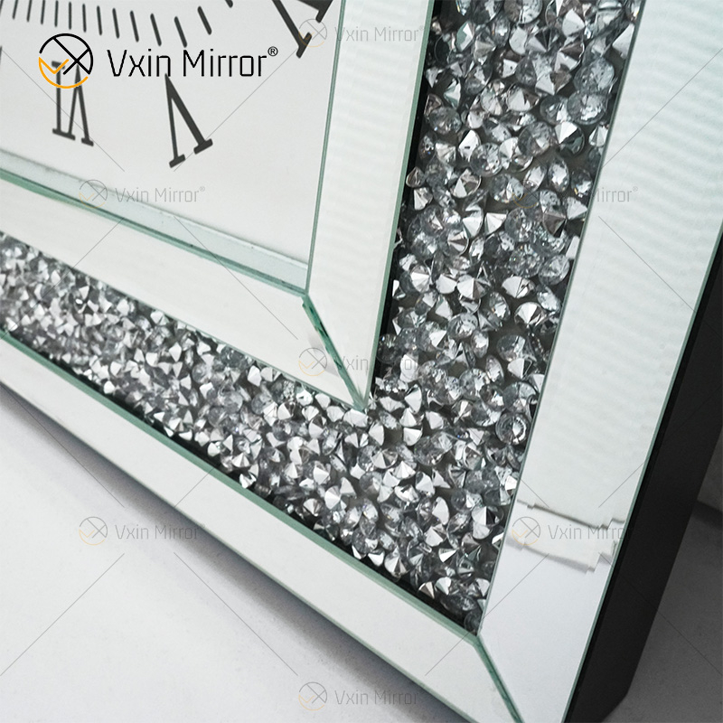Relógio espelhado WXMC-011 Relógio decorativo de prata com diamante esmagado
