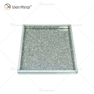 Venda imperdível WXMT-019 Modern HomeDecor Prata Diamante Triturado Vidro Quadrado Bandejas Espelho