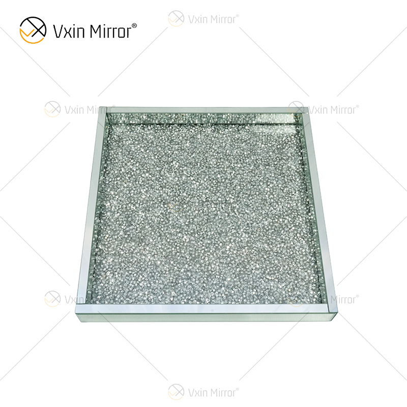 Venda imperdível WXMT-019 Modern HomeDecor Prata Diamante Triturado Vidro Quadrado Bandejas Espelho