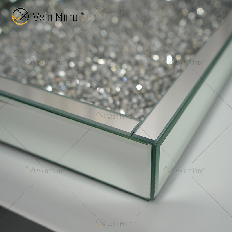 Fornecimento de fábrica WXMT-016 decoração moderna prata esmagado diamante bandeja retangular espelhada