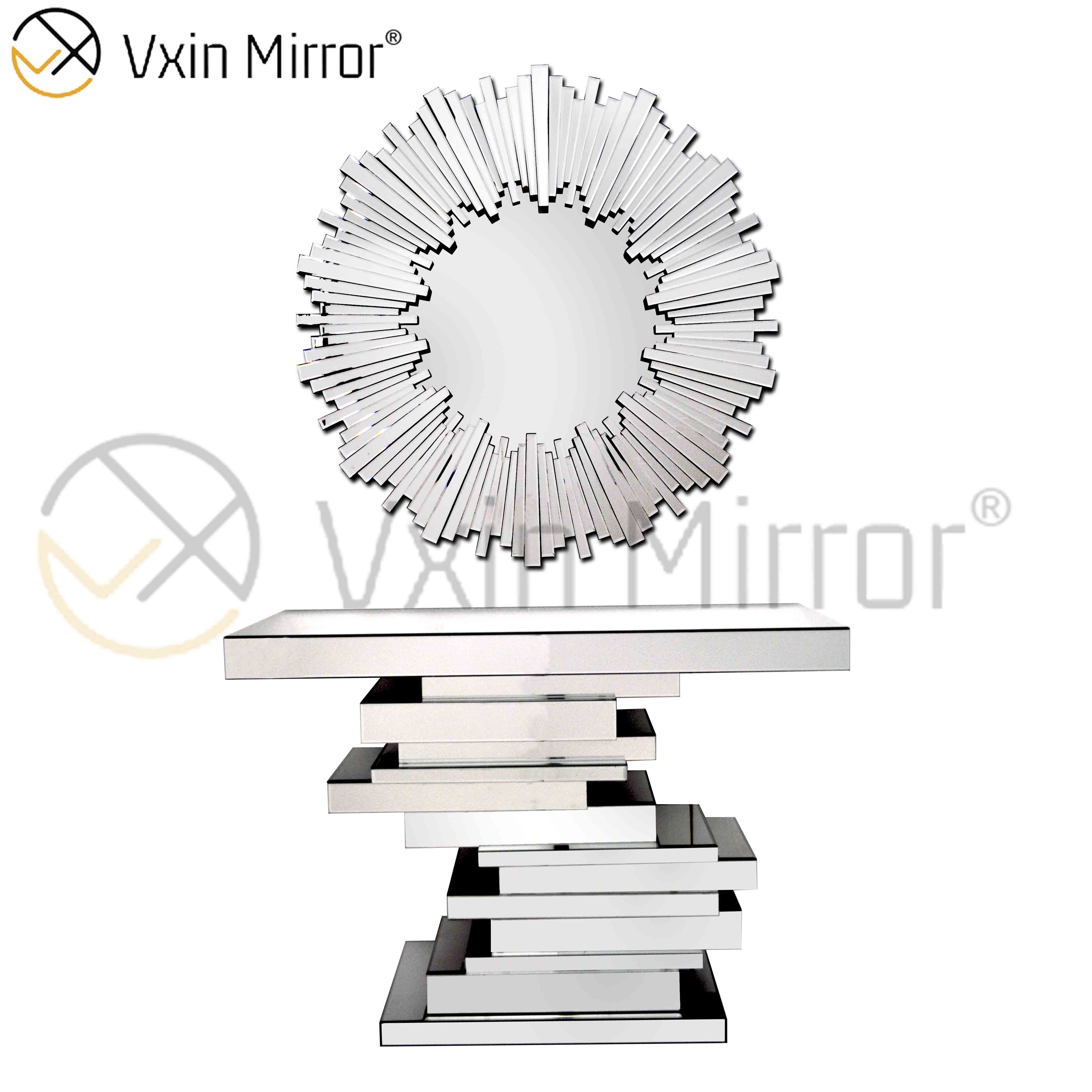 Tamanho personalizado Vxin espelhado moderno 3D prata elegante mesa de console de madeira com espelho para móveis de sala de estar
