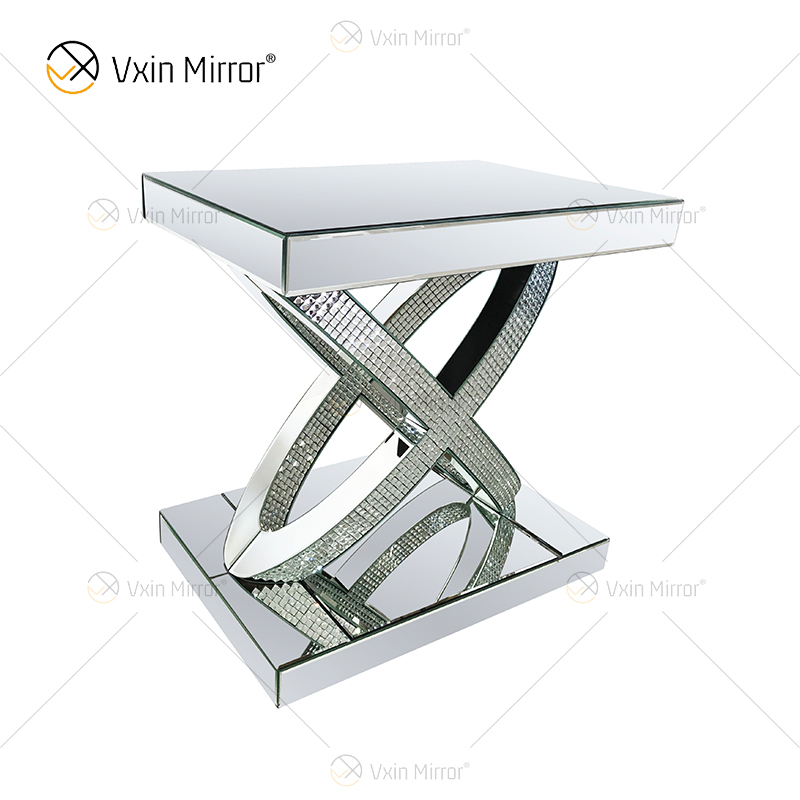 WXWF-128 Decoração de casa Cristal Prata Vidro Móveis Mesa Lateral Espelhada