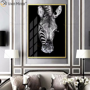 Luxo Moldura de Alumínio Cristal Pintura Em Porcelana Sofá Fundo Pendurado na Parede Pintura Espelho Arte na Parede Decoração da Sala de Estar