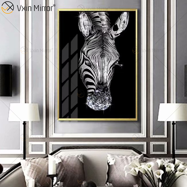 Luxo Moldura de Alumínio Cristal Pintura Em Porcelana Sofá Fundo Pendurado na Parede Pintura Espelho Arte na Parede Decoração da Sala de Estar