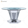 2020 novo design WXF-100 diamante esmagado mesa de jantar redonda de prata com tampo de mesa de vidro temperado