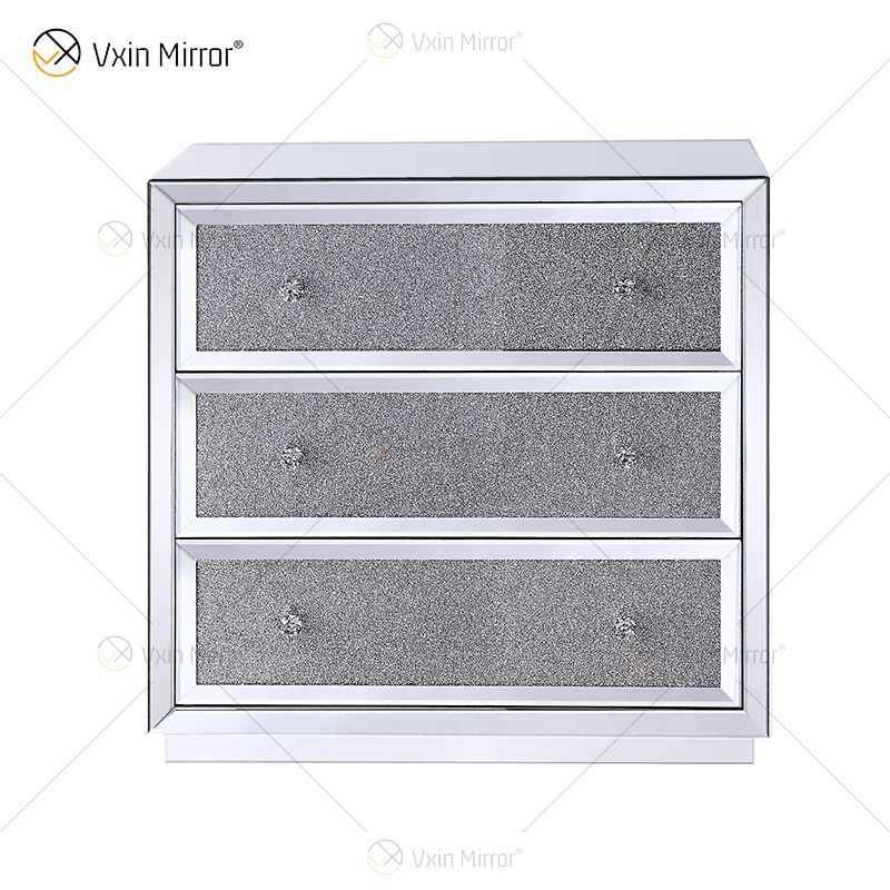 Mesa de cabeceira de boa qualidade prata WXF-1001 diamante esmagado decoração moderna mesa de cabeceira com 3 gavetas