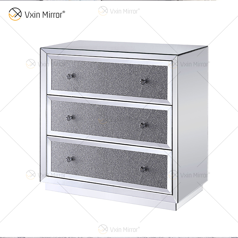 Mesa de cabeceira de boa qualidade prata WXF-1001 diamante esmagado decoração moderna mesa de cabeceira com 3 gavetas