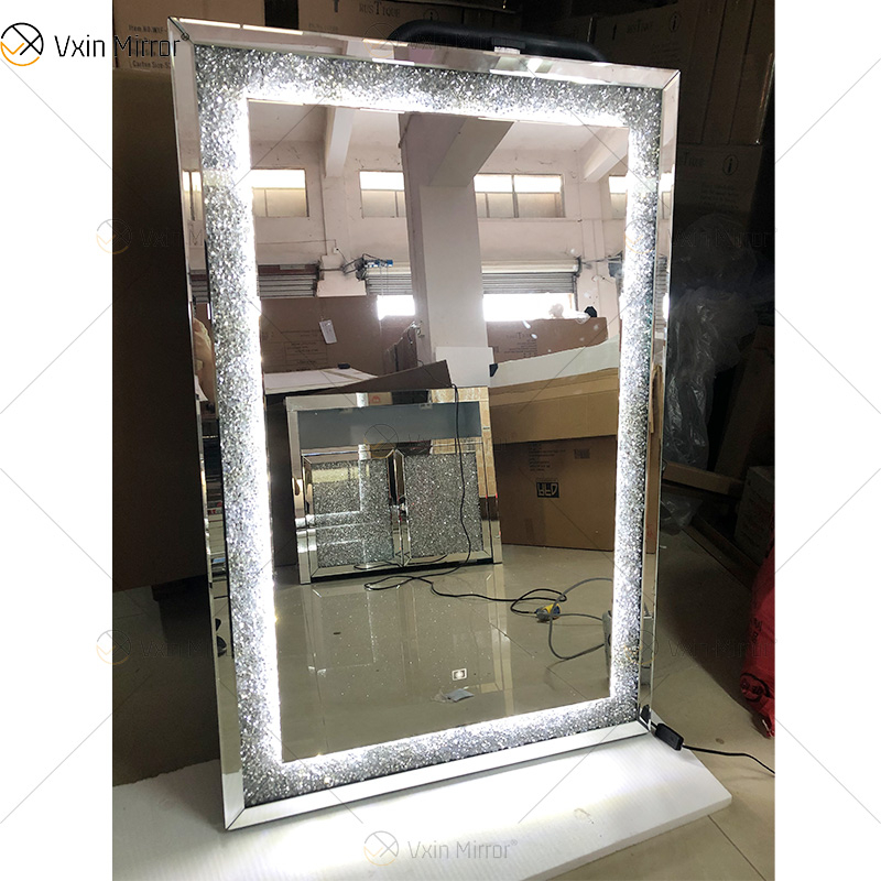 Top Design WXM-2593 LED 3 Cores Espelho de Luz LED Diamante Espelho de Maquiagem Elegante Espelho de Sala de Estar
