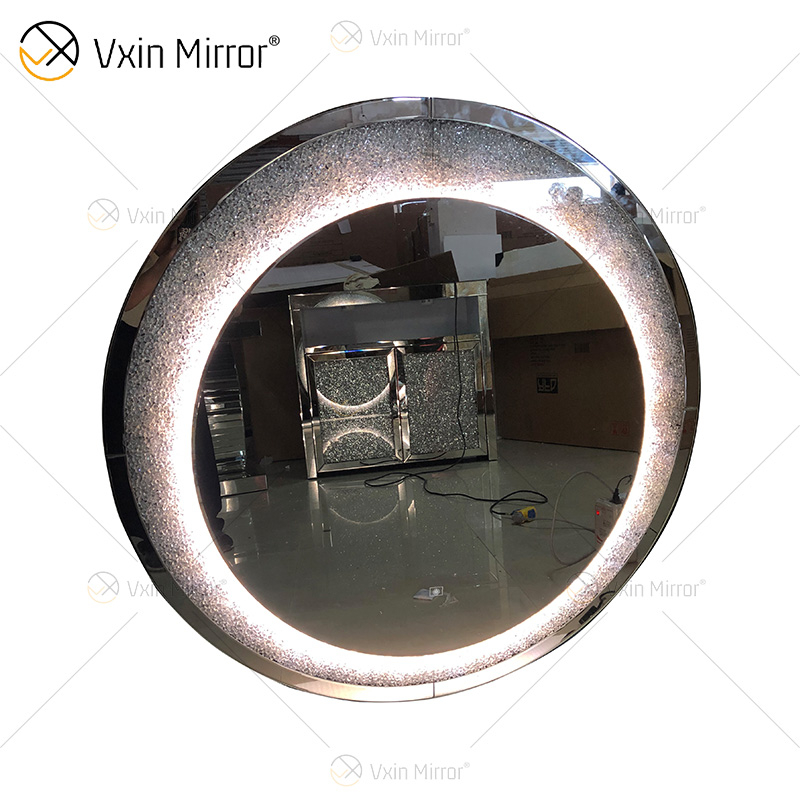 Novo Design Venda imperdível WXM-2594 3 Cores Luz LED Prata Cristal Redondo Simples Moda Diamante Decoração Espelho de Maquiagem