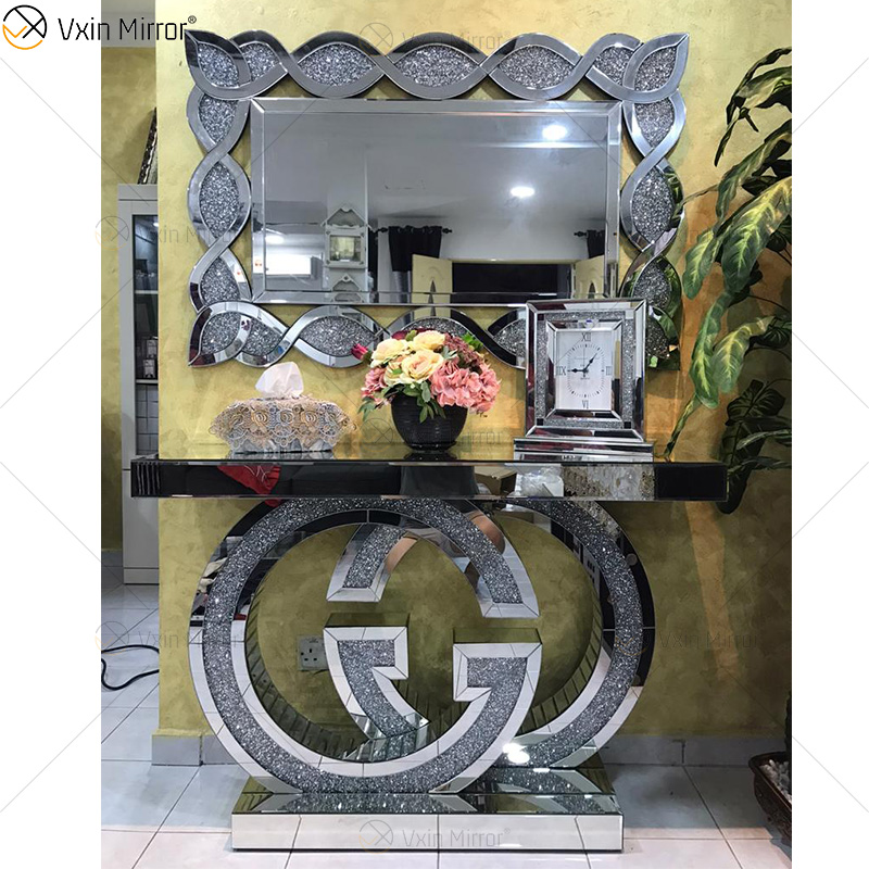 Espelho de console retangular para móveis espelhado para casa Espelho de parede de diamante esmagado