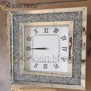 Relógio de parede com espelho de luxo elegante e moderno prata diamante esmagado