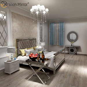 Fornecimento de fábrica de móveis WXF-785 moldura de prata vidro branco espelhado cama king