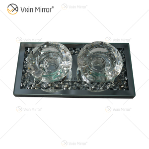 Porta-velas com nome personalizável moderno e elegante WXCH-002 em vidro prateado com diamante esmagado