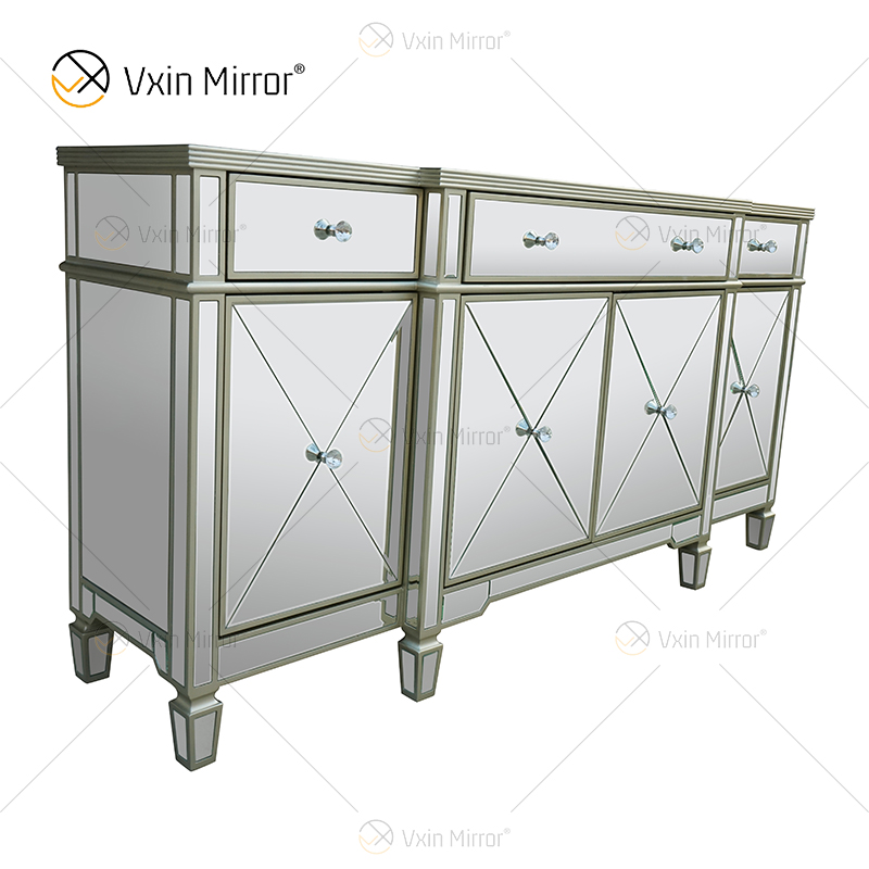 Luxo WXF-027 Prata Champanhe Decoração de Casa Armário Espelhado com Gavetas Muti