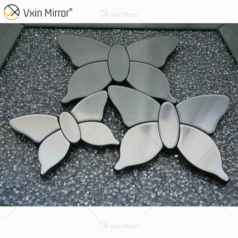 Moderno Duas Cores Prata Marrom Espelhado Borboleta 3d Espelho Arte de Parede Decoração de Casa Moldura de Parede em Móveis de Sala de Estar WXM-1097
