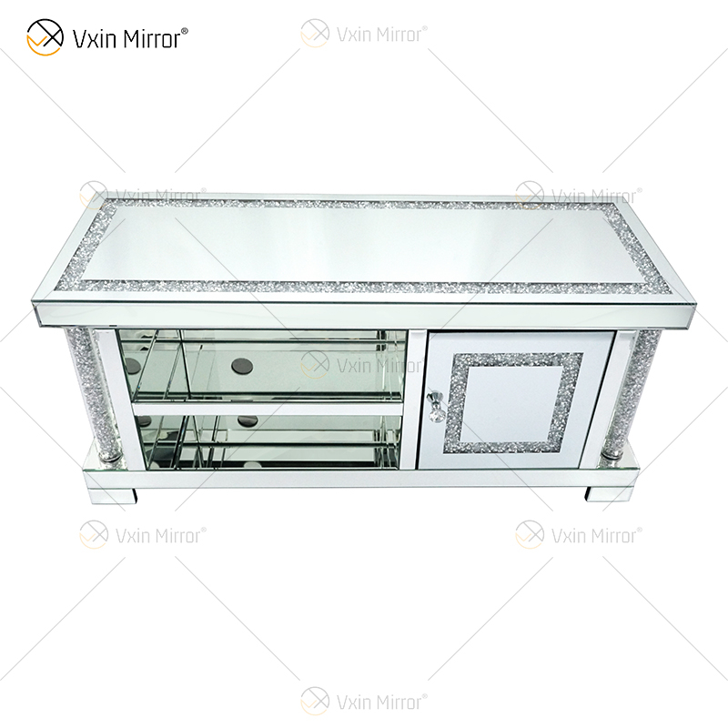 Móveis espelhados sala de estar europeu moderno WXF-162 design mais recente suportes de tv de vidro com diamante