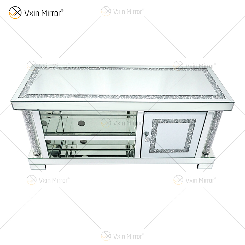 Móveis espelhados sala de estar europeu moderno WXF-162 design mais recente suportes de tv de vidro com diamante