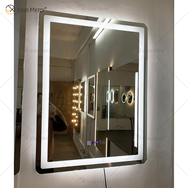 WXDL-111 LED 3 cores Luz Touch Screen Desembaçando 5mm Display Tempo Temperatura Espelho Proteção Ambiental
