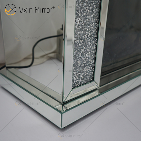 Venda imperdível WXWF-1108 Prata Esmagado Diamante Cristal Espelho Lareira Decoração de Casa com Inserções de Fogo Elétrico Lareira Espelho