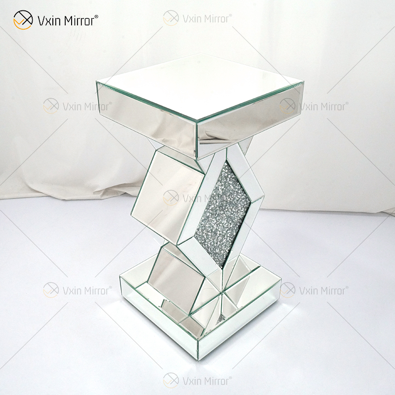 Barato Novo Design Vxin WXF-115-1 Decoração de Casa Mesa Lateral de Diamante Triturado Espelho Prata Móveis Mesa Lateral