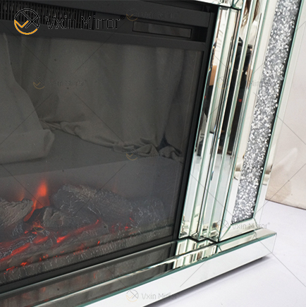 Venda imperdível WXWF-1108 Prata Esmagado Diamante Cristal Espelho Lareira Decoração de Casa com Inserções de Fogo Elétrico Lareira Espelho