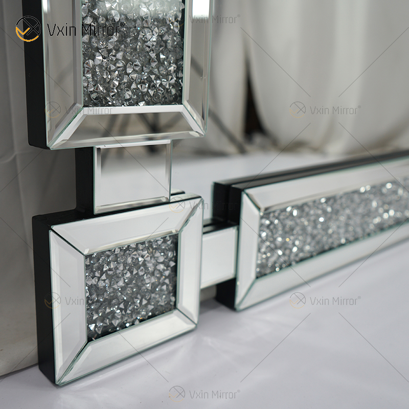 Retângulo Novo Design Vxin WXM-1149 Decoração de Parede Prata Diamante Pendurado Espelho de Parede Espelho de Parede