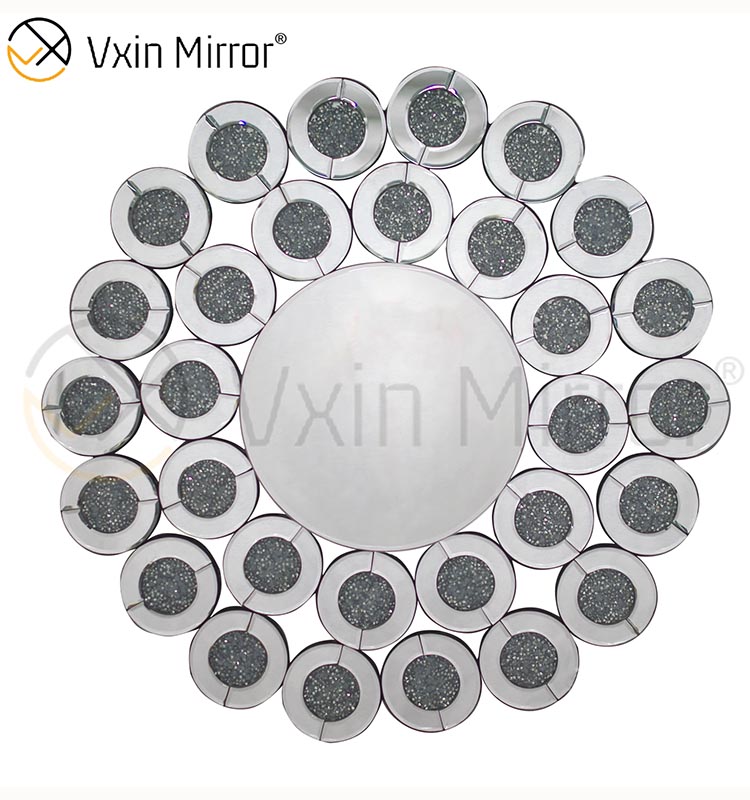 Decoração de parede Prata WXM-1014 Espelho de parede de vidro com diamante esmagado