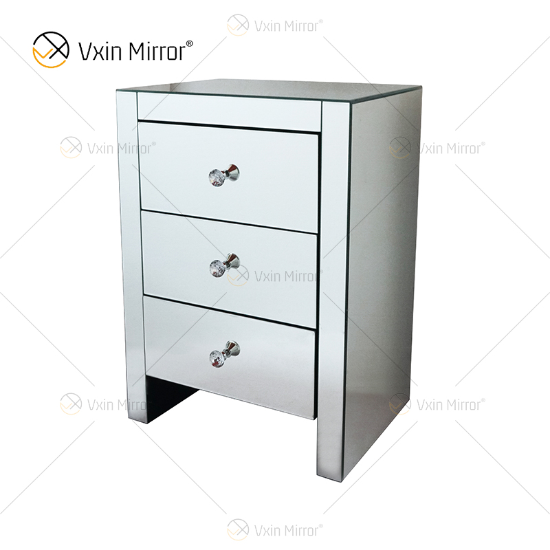 Mesa de cabeceira elegante Vxin WXF-031-1 de venda imperdível com 3 gavetas mesinha de cabeceira espelhada prata