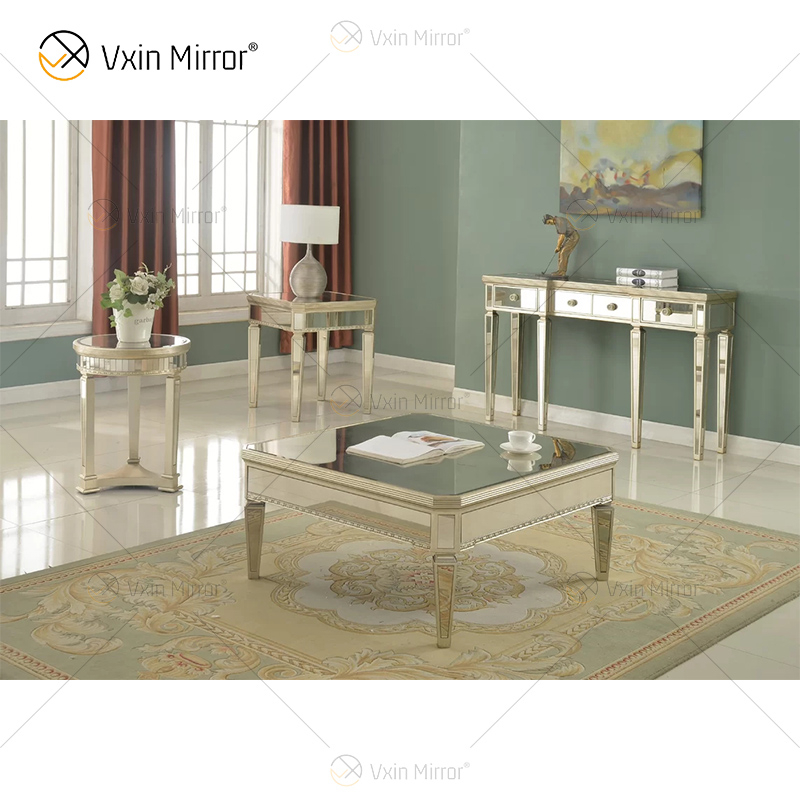 Mesa Lateral Luxo WXWF-162 Decoração de Casa Cristal Prata Anti Ouro Móveis Mesa Lateral Espelhada