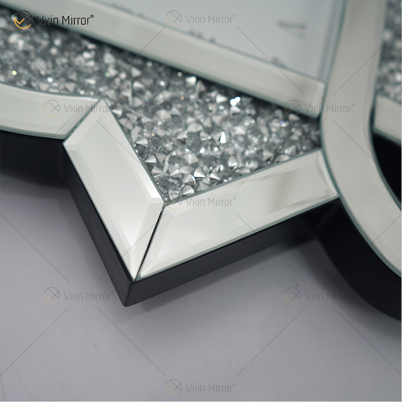 Pacote de teste Novo design WXC-083 Moderno Prata Esmagado Diamante 3D Relógio Espelhado de Parede