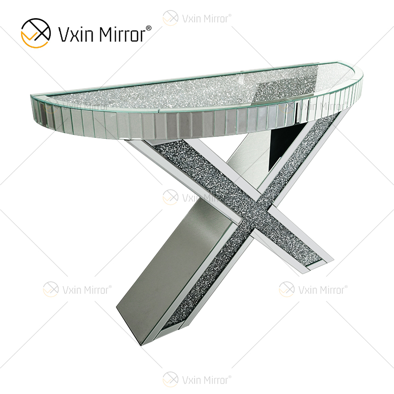 Fornecimento de fábrica Vxin decoração de casa moderna luxo Crush diamante mesa de console espelhada com espelho