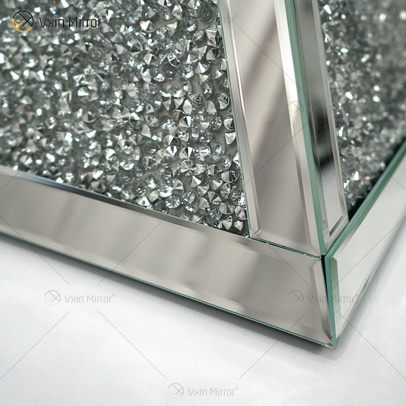 Vxin WXF-151 Espelho Superior Quadrado Decoração Espelho Diamante Mesa Lateral Vidro Espelhado