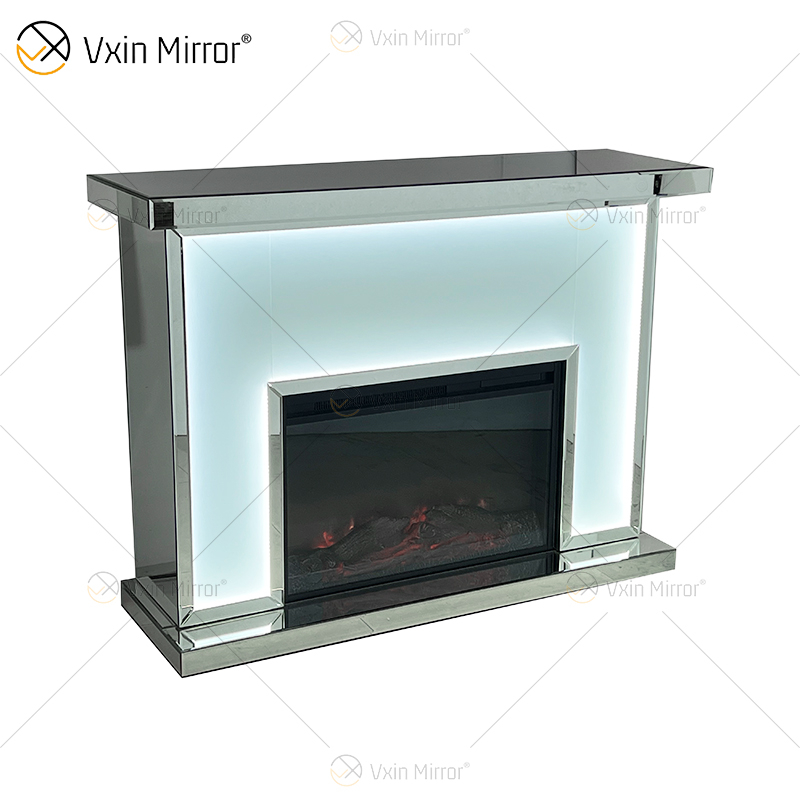 Novo design WXMF-096 LED prata fosco vidro sala de estar lareira espelho com inserção interna