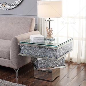 Vxin WXF-158-1 3D Esmagado Diamante Mesa Lateral Prata Espelho Vidro Temperado Mesa Lateral