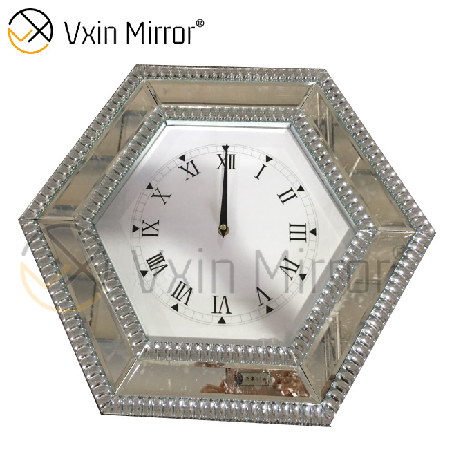 Pacote anti-queda Vxin WXMC-008 Relógio de parede espelhado de cristal prateado moderno