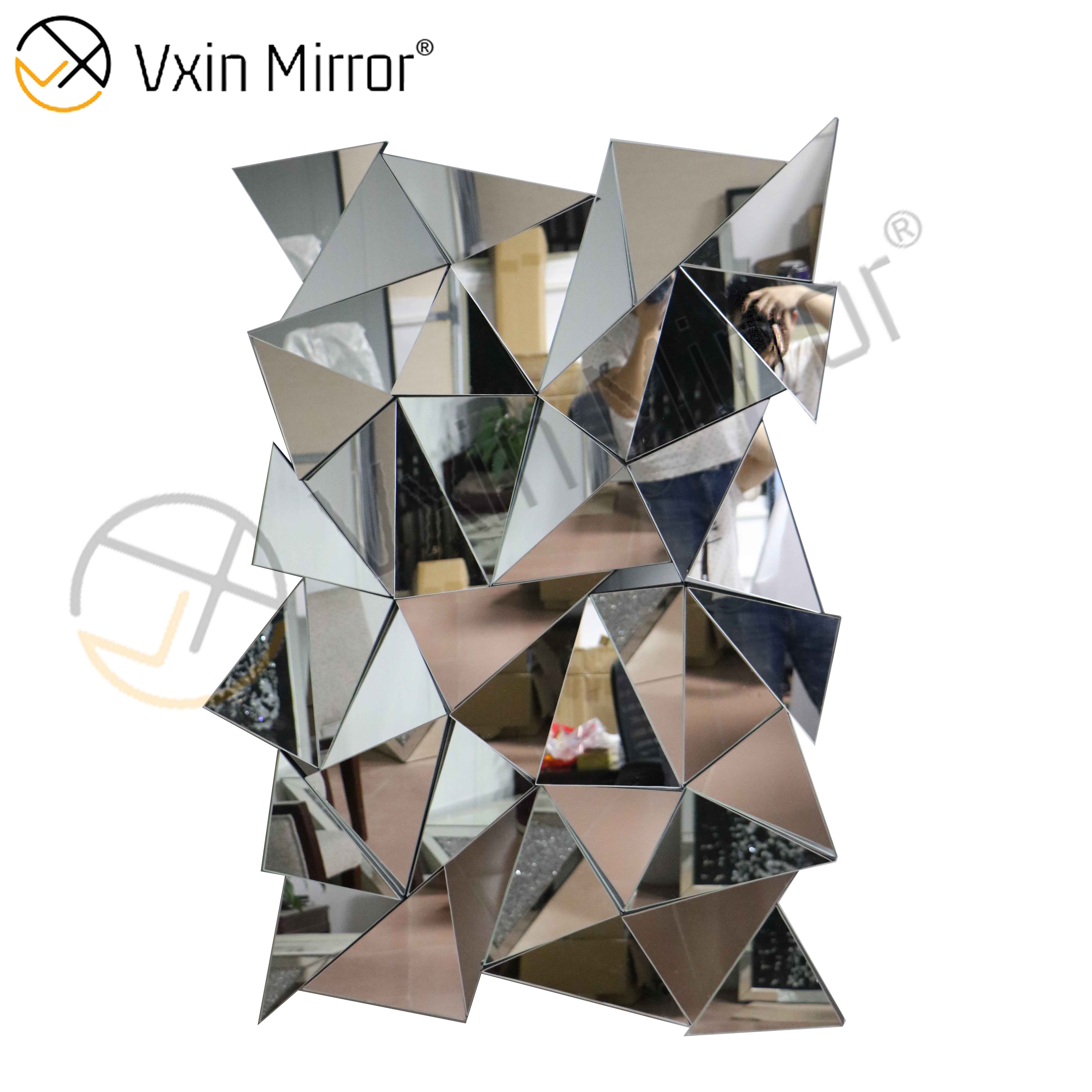 Fornecimento de fábrica 3D decoração de parede de vidro estereoscópico prata pendurado na parede WXM-2477 espelho