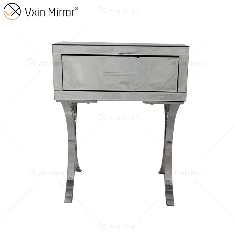 Vaidade Moderna WXF-218 Prata Móveis de Quarto Cristal Espelhado Mesa de Cabeceira com Gaveta Moderna Mesinha de cabeceira