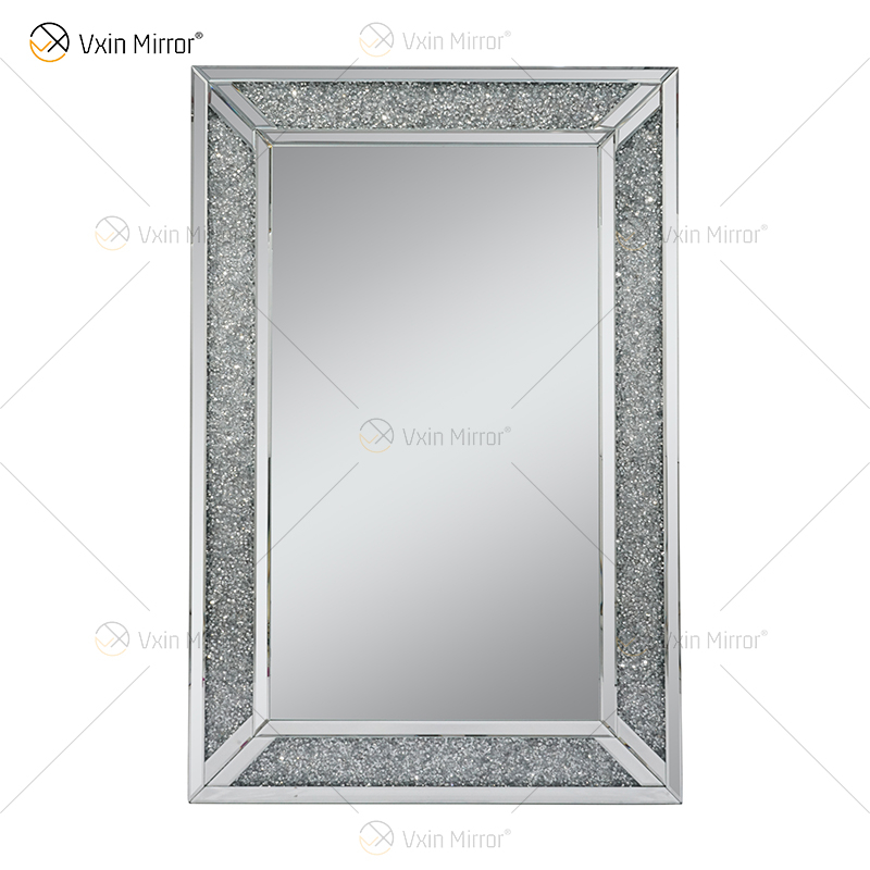 Espelho de parede retangular com design quente Vxin WXM-1761 decoração de parede diamante esmagado prata