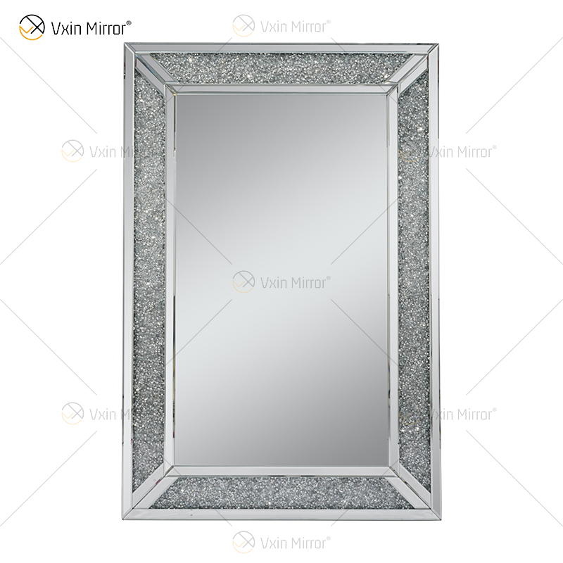 Espelho de parede retangular com design quente Vxin WXM-1761 decoração de parede diamante esmagado prata