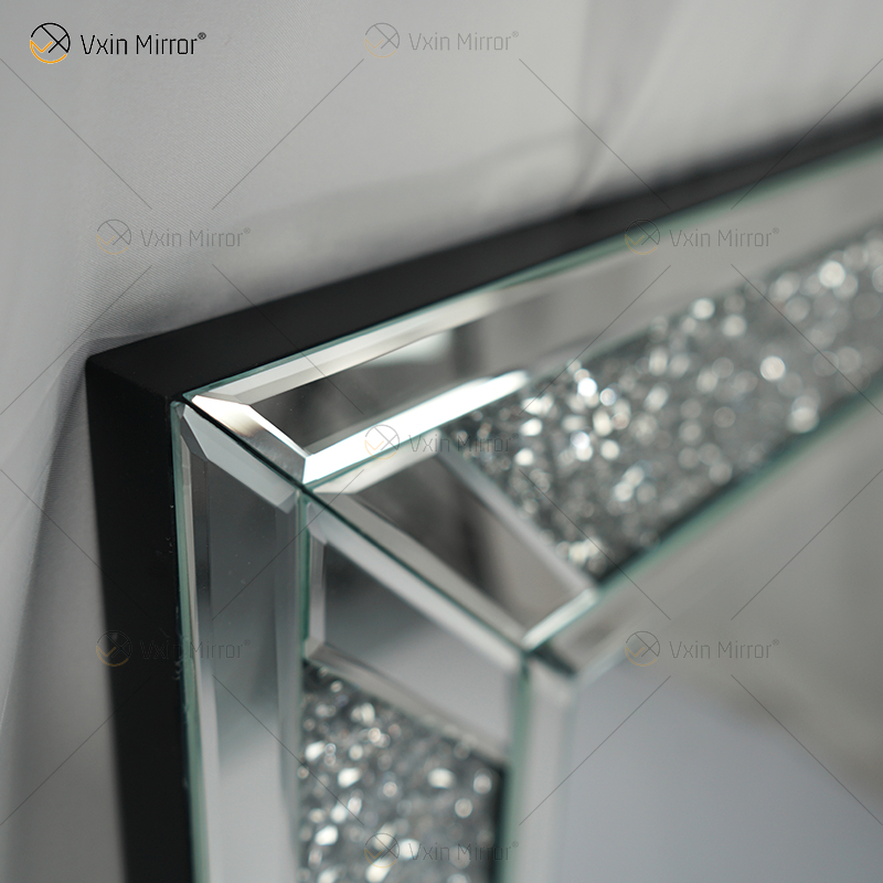 Espelho de parede retangular com design quente Vxin WXM-1761 decoração de parede diamante esmagado prata