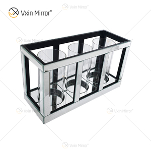 Suporte de vela de vidro espelho prata transparente Meetart com tubo de luz de 3 velas elegante ideal para decoração de casa WXCH-65
