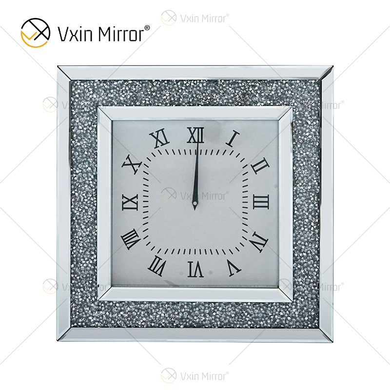 Relógio espelhado WXMC-011 Relógio decorativo de prata com diamante esmagado