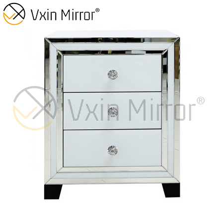 Mobília de quarto moderna mesa de cabeceira espelhada sofá de canto com gavetas personalizadas WXF-787