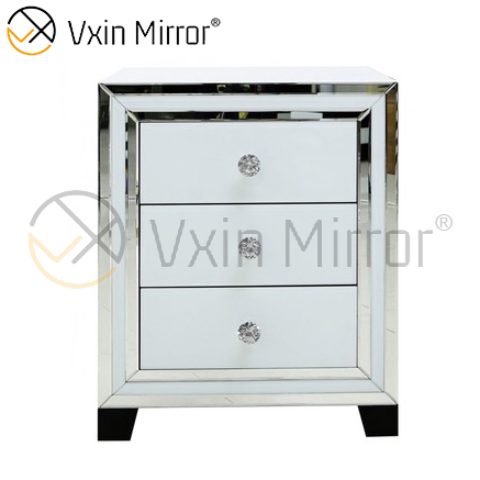 Mobília de quarto moderna mesa de cabeceira espelhada sofá de canto com gavetas personalizadas WXF-787