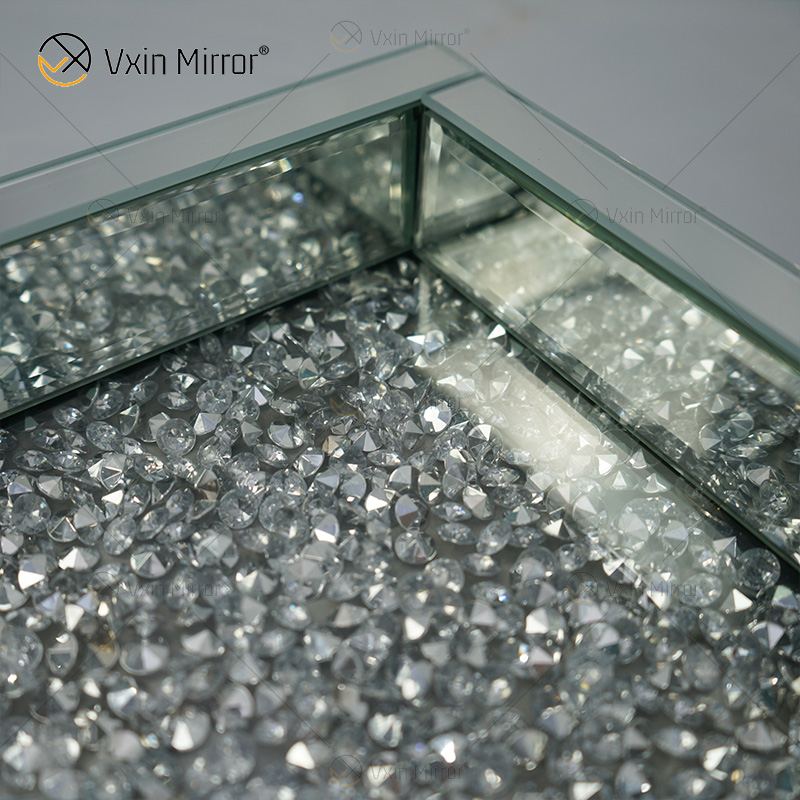 Fornecimento de fábrica WXMT-016 decoração moderna prata esmagado diamante bandeja retangular espelhada