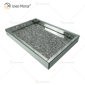 Fornecimento de fábrica WXMT-016 decoração moderna prata esmagado diamante bandeja retangular espelhada